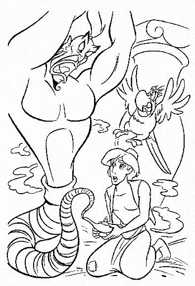 coloriage jaffar en genie avec aladdin